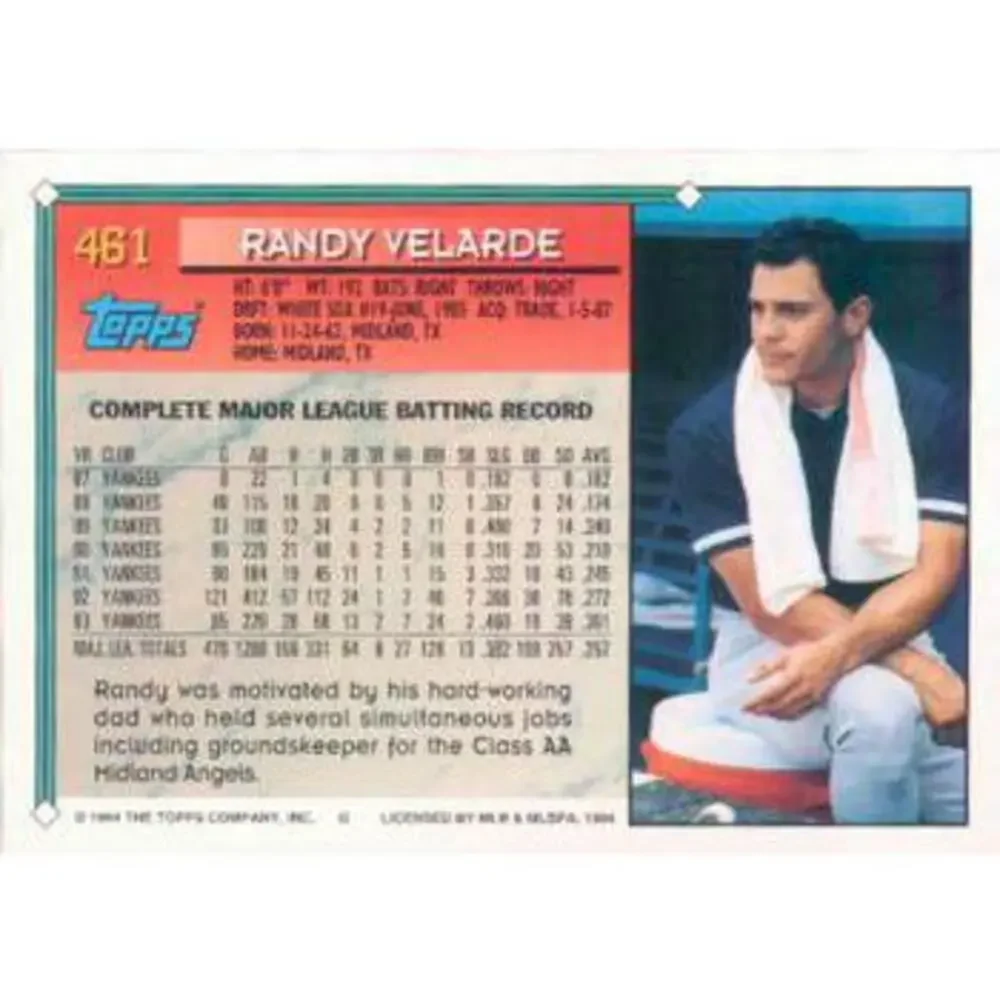 1994 Topps Randy Velarde # 461 New York Yankees